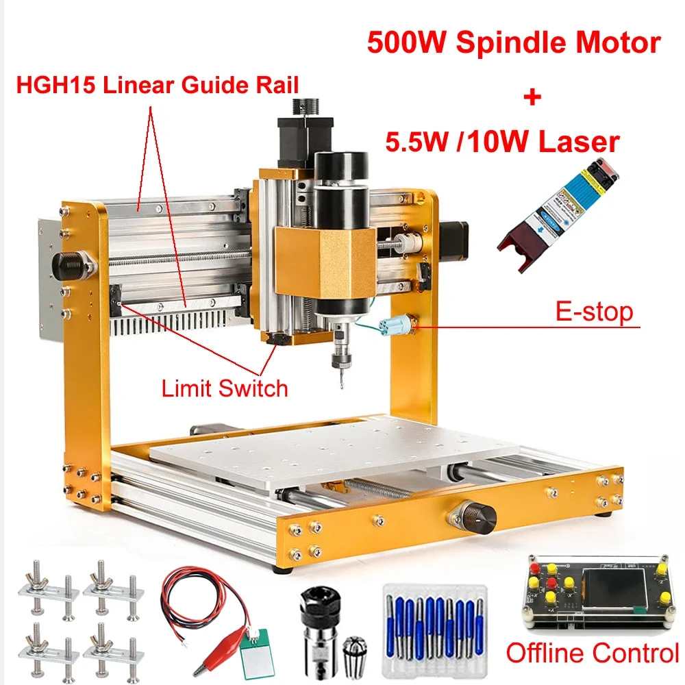Mini Laser Engraver Cnc Router - Lineer Kılavuz Raylı Çift Motorlu Alüminyum